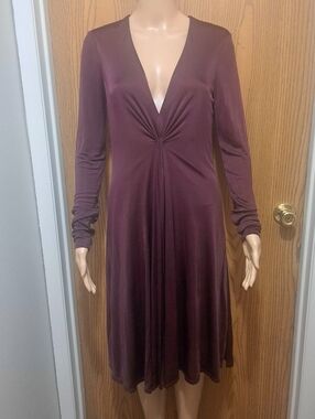 Laundry By Design Bordeaux Plum Stretch Jersey Knit ALINE MIDI Dress Sz SM